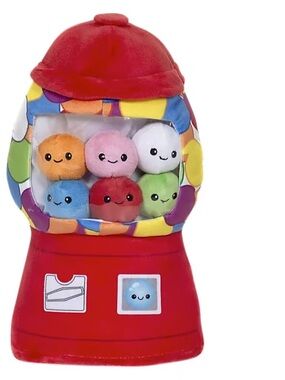 Fiesta Red Plush Gumball Machine with Six Colorful Smiley Balls